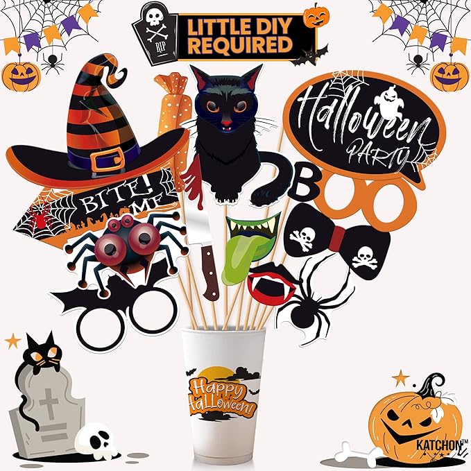 KatchOn, Scary Halloween Photo Booth Props - Large, Pack 39 | Halloween Photo Props for Photoshoot | Hat Halloween Selfie Props for Halloween Party Decorations | Hocus Pocus Halloween Picture Props