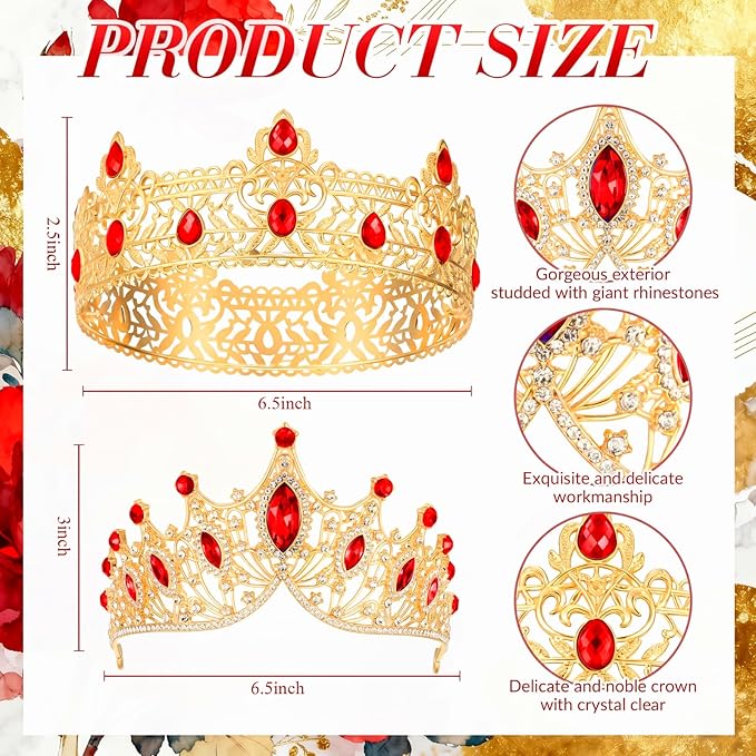Ferreve 4 Pcs Prom King and Queen Crowns and Sashes Set Prom King and Queen Tiara Sash for Graduation Homecoming Costume Wedding Birthday (Red)
