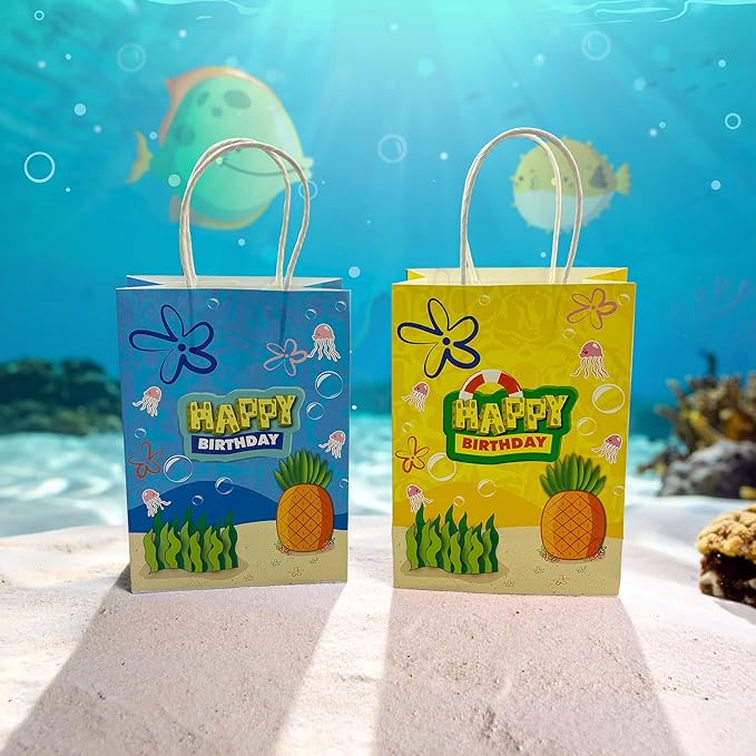Camtoms 26 pcs Party Favor Bags, Small Gift Bags with Handles, Bulk Goodie Bags, Paper Party Bags (13 blue / 13 yellow)