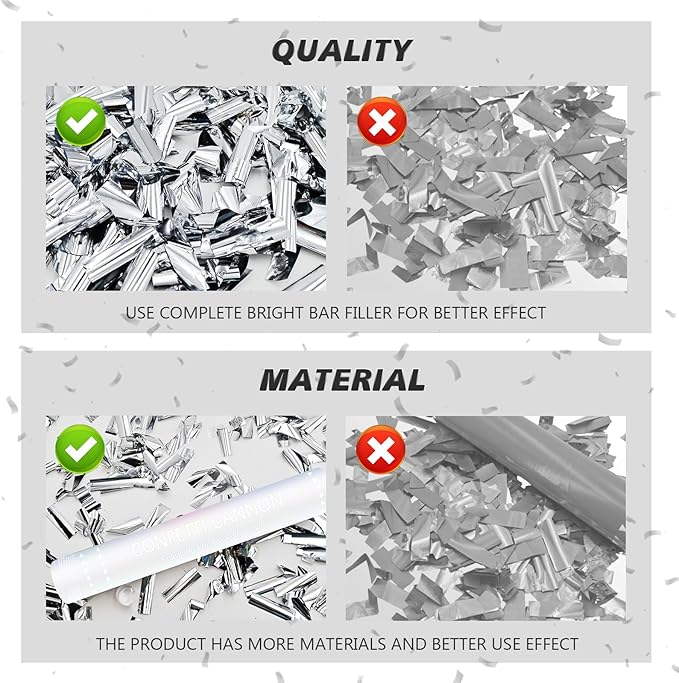 Confetti Cannon 12 Pack Silver Confetti Poppers 12 Inch Streamer Cannon Foil Party Poppers Confetti Shooters Silver Mylar Popper Cannon Bulk for Wedding Birthday Graduations New Year Celebration