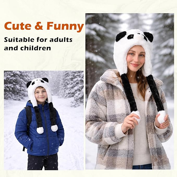 Surblue Animal Hat with Ears Moving Jumping Winter Plush Cap Halloween Christmas Party for Adult Teenager, One Size