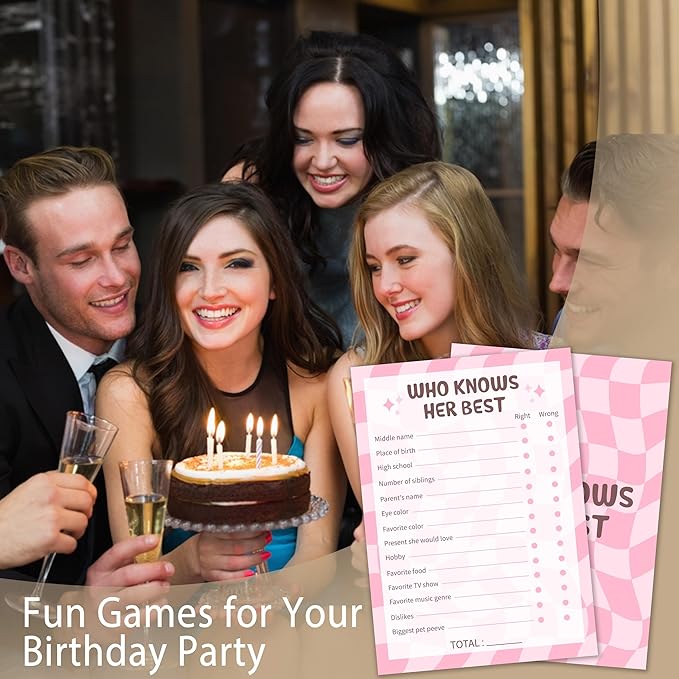 Who Know Her Best Birthday Party Games Cards for Birthday Sleepover Slumber Party Pink Sweet Party Favors & Supplies Activity for Women Set of 20 - YY025