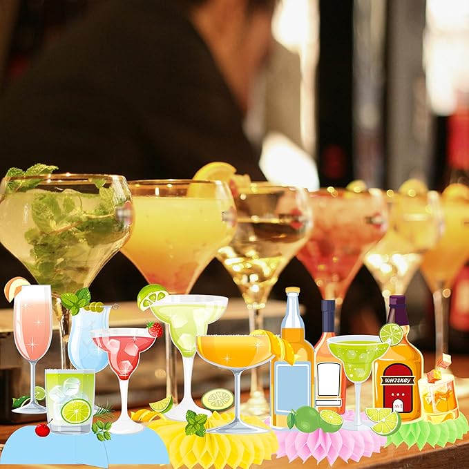 Cocktail Theme Honeycomb Centerpieces Margarita Birthday Party Decorations Margs & Matrimony Bachelorette Party Centerpiece Decoration for Cocktail Martini Themed Party Mexican Fiesta Supplies