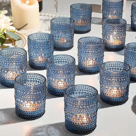 72 Pack Votive Candles Holders - 2x2.5in Blue Vintage Glass Votives Tealight Candle Holders for Table Centerpieces, Tea Light Candle Holder for Wedding Bridal Shower Party