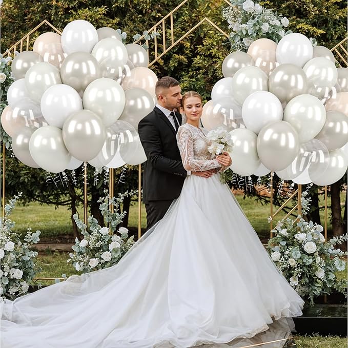 Pearl White Balloons Set, 60PCS Double Stuffed Pearl Balloons, 12 Inch Ivory Sand White Latex Transparent Clear Balloon Helium for Birthday Wedding Engagement Bridal Baby Shower Party Decorations
