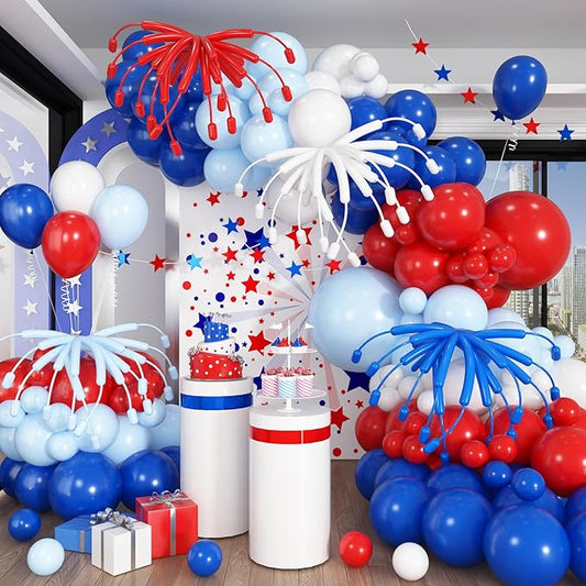 Red White Blue Balloon Arch Kit, 12 Inch Royal Light Blue Red White Latex Helium Balloon Garland for Royal Patriotic Baseball Nautical Birthday Baby Shower Graduation Party Decoration