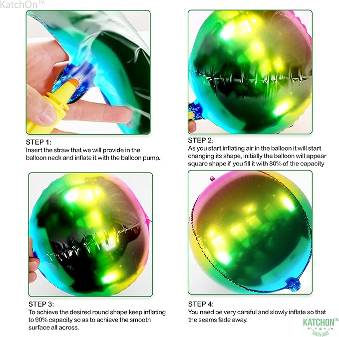 KatchOn, Metallic Ombre Balloons 22 Inch - Pack of 6 | Round 360 Degree 4D Rainbow Balloons | Gradient Rainbow Balloon for Mardi Gras Decorations | Tie Dye Balloons for Mardi Gras Birthday Decorations