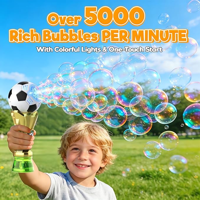 FUNZBO Bubble Machine for Kids - Soccer Trophy Bubble Wand with 2 Solution Refill, Automatic Bubble Blower, Bubbles Maker Blaster Toddler Outdoor Toys, 2026 Merchandise Birthday Gift for Boys Girls 3+