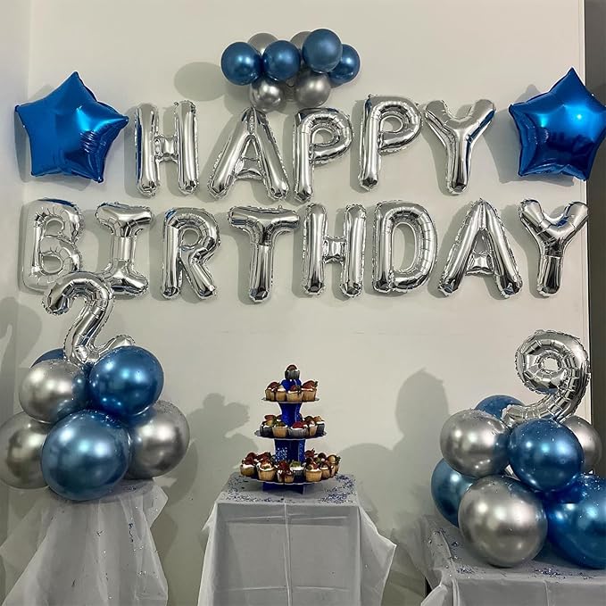 Silver Happy Birthday Balloon Banner, 16 Inch Foil Mylar Happy Birthday Balloons Letters, Reusable Happy Birthday Sign, Silver Birthday Decorations for Women, Men, Boys and Girls
