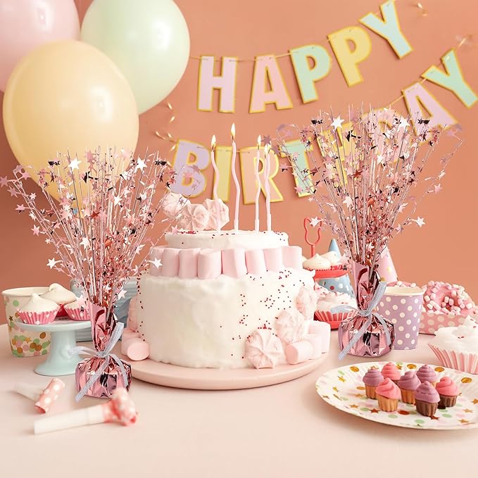 Crowye 18 Pcs Foil Spray Centerpiece Table Decoration Party Star Burst Metallic Graduation Table Centerpieces for Spring Party Birthday Season Wedding Holiday(Rose Gold)