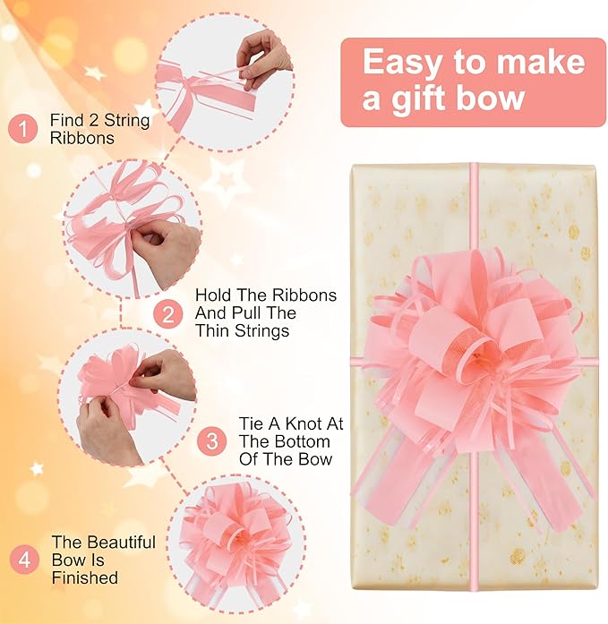 6pcs 7 Inch Pull Bows Pastel Pink Gift Wrap Bows for Gift Wrapping Ribbon Pull Gift Bows for Gift Basket Flower Wrapping Christmas Mother’s Day Easter Birthday Baby Shower Decorations