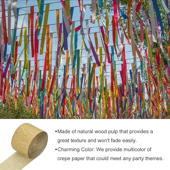 Crepe Paper Roll, Golden Crepe Paper Streamers Sheets, [for Party Streamer Decorations, Birthday Party] - 1.8 Inch x 82 ft / 2 Roll