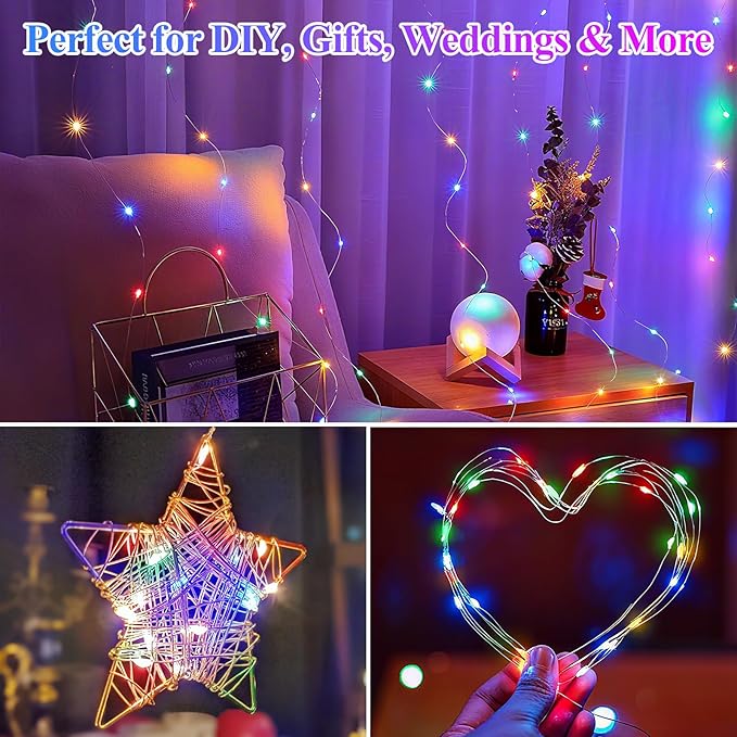 Lakumu 12 Pack Fairy Lights, 7FT 20 LED Battery Operated Silver Wire String Lights, Multicolor Firefly Starry Moon Lights for DIY Decor, Party, Wedding, Centerpiece Table Decor