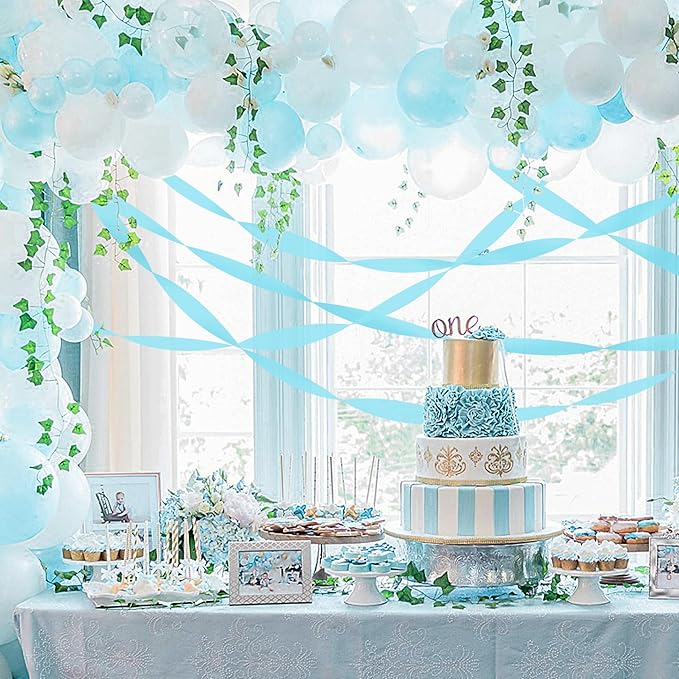 8 Rolls Crepe Paper Streamers, Light Sky Blue Streamers Party Decorations for Baby Shower Birthday Gender Reveal Under The Sea Party