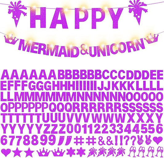 175Pcs DIY Custom Letter Banner Glitter Customizable Banner Kit 0-9 Numbers DIY Theme Happy Birthday Letters Personalized Banners for Wedding Birthday Party Decoration Supplies(Dazzling Purple)