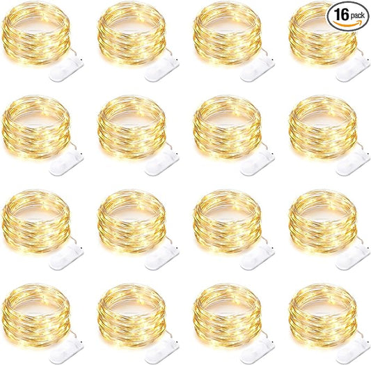 16 Pack 30 Led Fairy Lights Battery Operated String Lights 10 Feet Waterproof Twinkle Lights Mason Jar Lights Silver Wire Firefly Lights for Christmas Party Wedding Patio Warm White