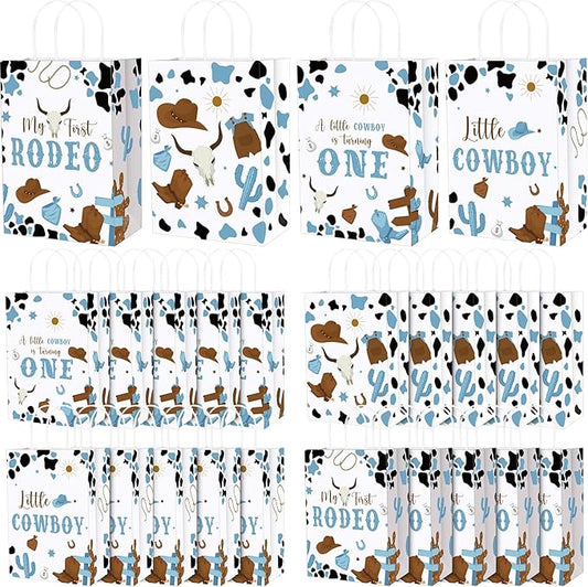 Gaillty 24 Pcs My First Rodeo Party Favor Bags 1st Rodeo Birthday Gift Bags Decorations Paper Cowboy Wild West Goodie Bag with Handles for Treat Candy Western Birthday Baby Shower Party Supplies