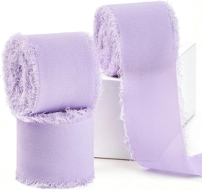 Lavender Chiffon Ribbon 1.5" x 21 Yd Handmade Fringe Silk Chiffon Fabric Ribbon for Gift Wrapping Wedding Invitation Bridal Flower Bouquet DIY Crafts Home Decor