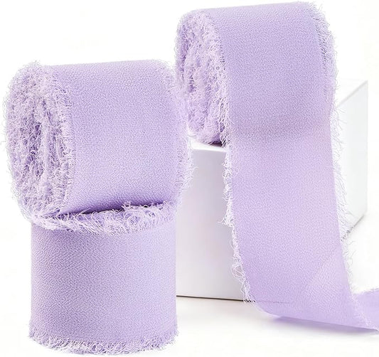 Lavender Chiffon Ribbon 1.5" x 21 Yd Handmade Fringe Silk Chiffon Fabric Ribbon for Gift Wrapping Wedding Invitation Bridal Flower Bouquet DIY Crafts Home Decor
