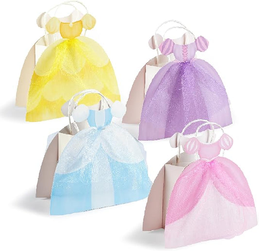 Cheerland Princess Party Gift Bags Ball Gown Dress Shaped Goodie Treat Bag Royal Theme Decorations for Baby Shower Gender Reveal Girl Sleepover Princess Themed Birthday Party Favor Supplies 4pcs