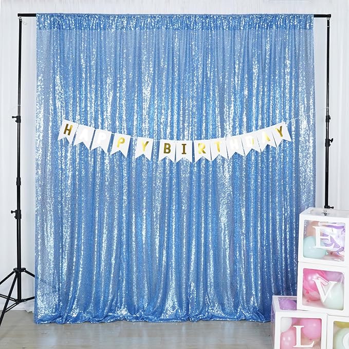 Poise3EHome Blue Sequin Backdrop,10FT x 10FT Sequin Photography Backdrop Curtain for Party Decoration, Baby Blue