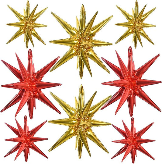 TONIFUL 8 Pcs Red Gold Foil Balloons Large Star Balloons Explosion Star Mylar Balloons for Party Backdrop Christmas New Year Birthday Wedding Baby Shower Anniversary Photo Booth Supplies