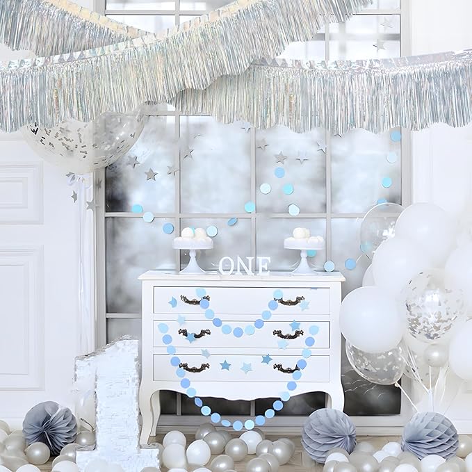 LOLStar 6 Pack Silver Foil Fringe Garland Party Decorations, 59Ft Tinsel Streamers Shiny Silver Wall Hanging Tinsel Fringe Banners for Wedding Birthday Anniversary Christmas New Year Party Decor