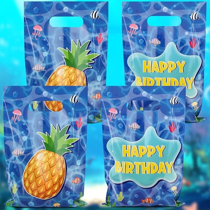 50 Pieces Pineapple Gift Bag Plastic Under The Sea Jellyfish Seaweed Bag Happy Birthday Party Gift Bags Party Favors for Kids Hawaii Theme Birthday Party Decoration Under The Sea Birthday Party Supplies