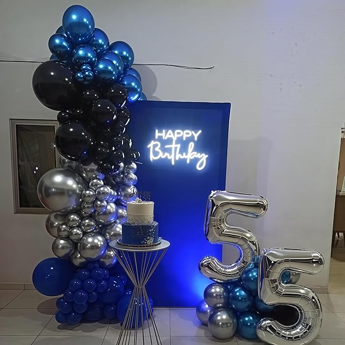 Metallic Blue and Black Balloons Arch Garland Kit, 118PCS Baby Light Blue Metallic Silver Latex Balloon for Birthday Bride Baby Shower Gender Reveal Graduation Wedding Party Decorations Supplies