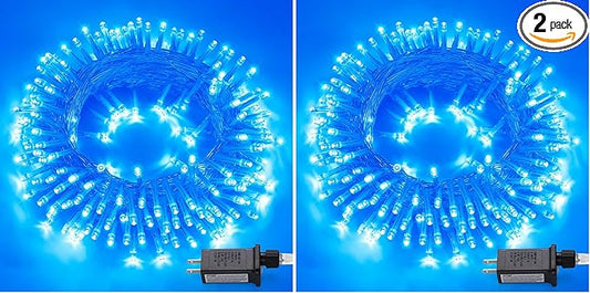 JMEXSUSS 150 LED Blue Christmas Lights Indoor Outdoor, Connectable 59 ft String Lights Plug in, 8 Modes Blue Twinkle Fairy Lights for Bedroom Patio Party Tree Christmas Decorations (Pack of 2)