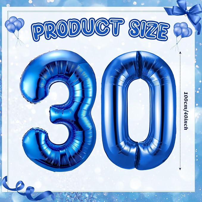 Gejoy 40 Inch Number 30 Balloons Jumbo 30 Foil Giant Number 30 Balloons for 30th Birthday Party Decorations and Rip to My 20s Anniversary Event(Blue)