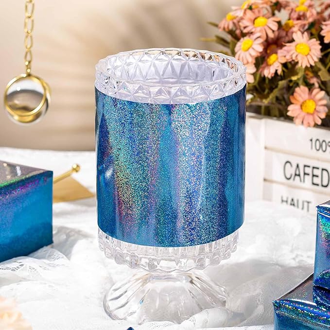 Burymento Blue Wrapping Paper Roll, Metallic Holographic Point Gift Wrap for Birthday, Valentines, Mothers day, Graduation, Wedding, Fathers day, Baby Shower, Christmas (17 IN x 32.8 FT)