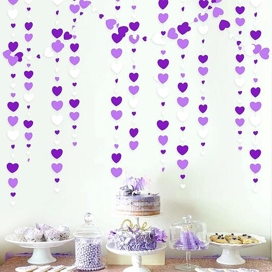Valentines Day Party Decorations Lavender Love Heart Garland Purple and White Hanging Streamer Banner for Anniversary Mothers Day Birthday Engagement Wedding Bridal Baby Shower Lilac Party Supplies