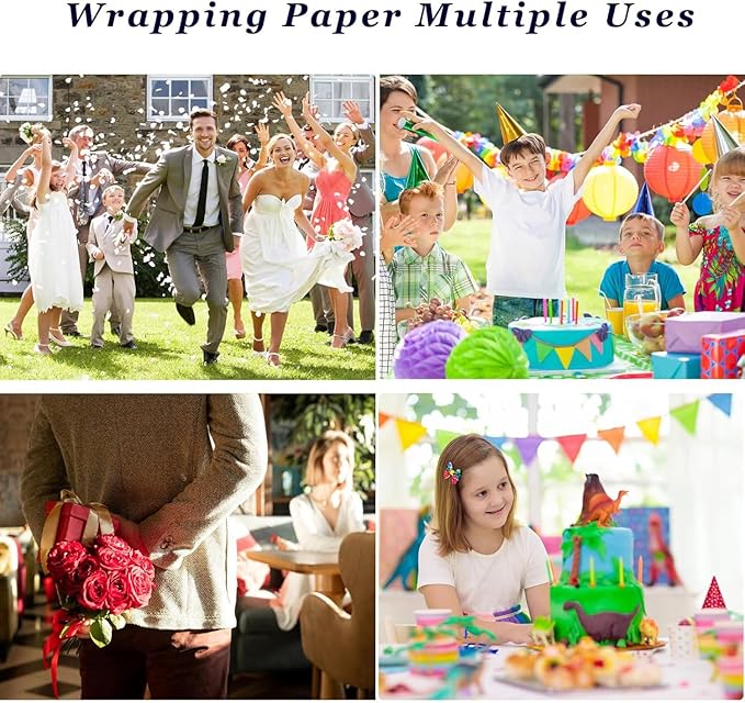 Birthday Wrapping Paper,Gift Wrapping Paper Roll,Kraft Wrapping Paper - 4 Roll 17 X 120 inch Per roll,Colorful Happy Birthday Pattern For Boys Girls Men Women, Perfect For Birthdays Party, Baby Shower