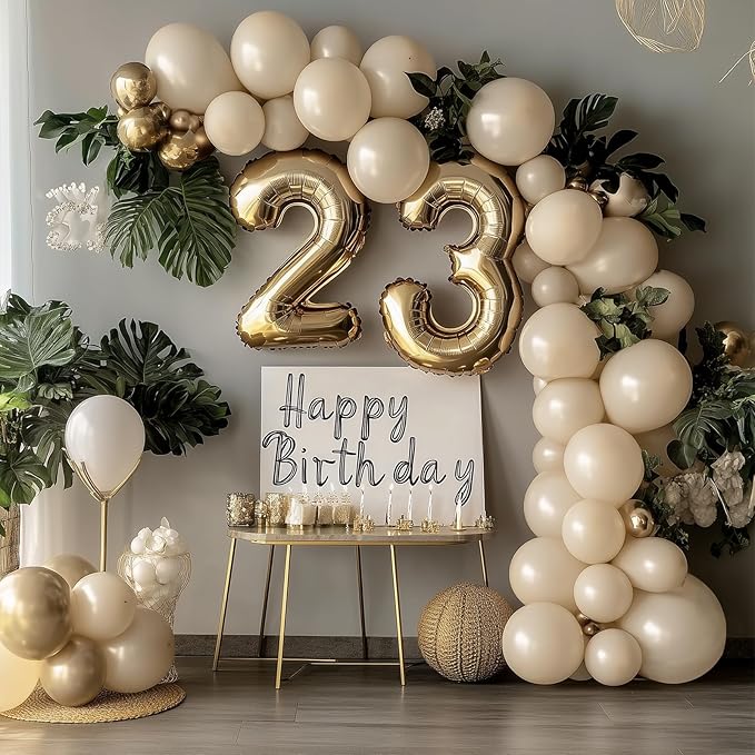 RUBFAC 135pcs Sand White Balloons Cream Beige Latex Balloon, Different Sizes 18 12 10 5 Inch for Garland Arch Wedding Birthday Party Baby Shower Anniversary Boho Decorations