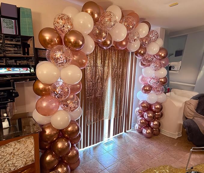 Rose Gold Balloons Arch Kit, 140Pcs Metallic Rose Gold White Balloon 18 12 10 5 Inch Different Size Balloons Garland Kit for Birthday Party Bridal Shower Wedding Girls Engagement Decorations