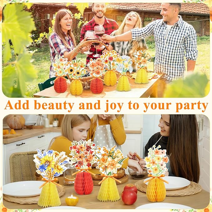 9 Pcs Wildflowers Honeycomb Centerpieces Fall Wildflower Theme Table Centerpieces Wildflower Birthday Table Decorations for Thanksgiving Holiday Party Supplies Home Decor