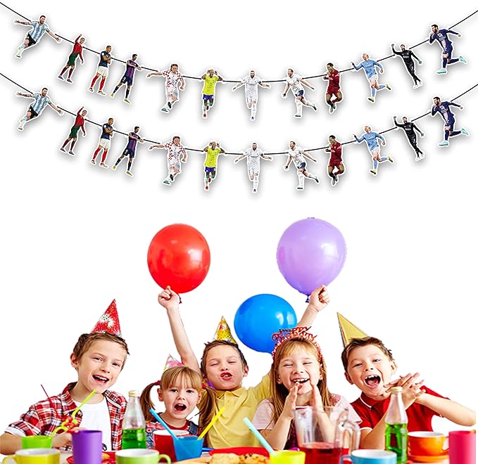 Soccer Football Garland Decoration – Themed Party Banner for Birthday Celebrations, Sports Parties, Decorative Garland for Dessert Tables, Room Décor, Photo Displays, and Special Occasions