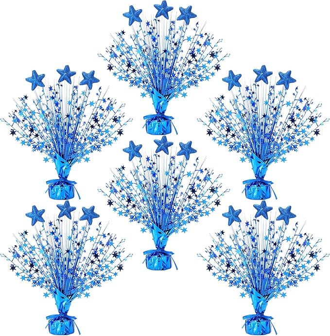 Wenqik 6 Pcs Graduation Table Centerpiece Party Decoration Spray Centerpiece Foil Star Centerpieces Table Decorations for Party Event Anniversary Memorial Dining Holiday Celebration(Blue)