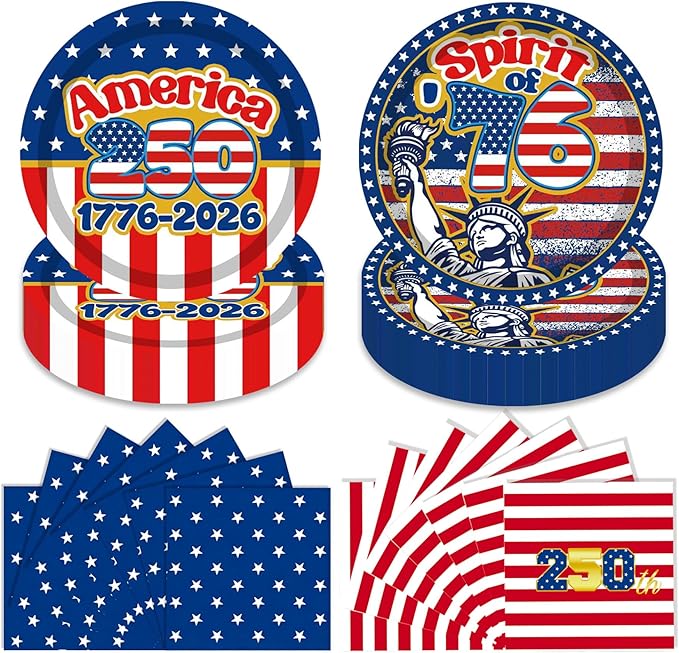 40Pcs Patriotic 4th of July Paper Plates and Napkins Set, 9 Inch Disposable Paper Plates Napkins, Red White Blue American Flag Tableware Supplies for Independence Day, Memorial Day Party Decor