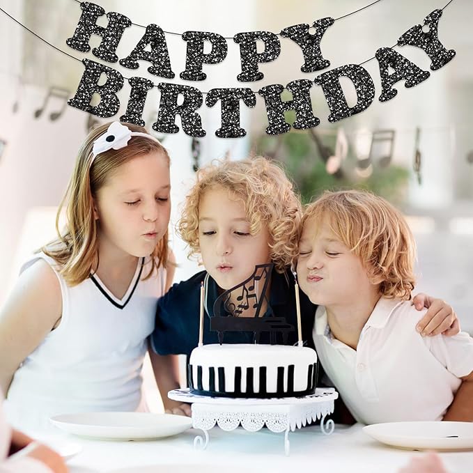 Black Happy Birthday Banner Birthday Party Decorations Happy Birthday Banner Bunting Garland Sign for Kids Boys Girls Adults Birthday Baby Shower Celebration Party Backdrops Supplies