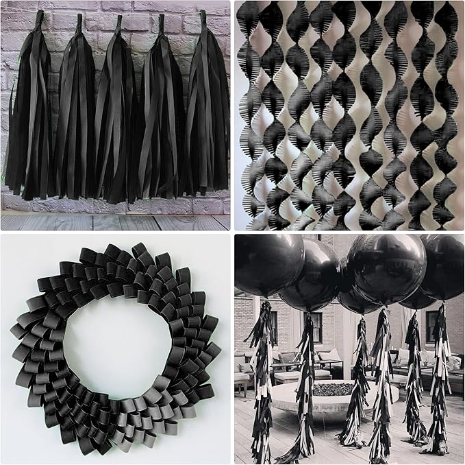 Crepe Paper Streamers 6 Rolls Black Streamers 2.2 Inches 738 Feet, Streamers Party Supplies DIY Crafts for Birthday, Wedding, Baby Shower, Bachelorette Party, Graduations Decorations, Black