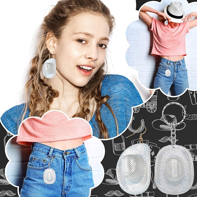Sotiff 12 Pcs Mini Disco Cowboy Hat Mini Western Cowboy Cowgirl Hat Light up Holographic Space Miniature Cute Neon Party Decor for Party Doll