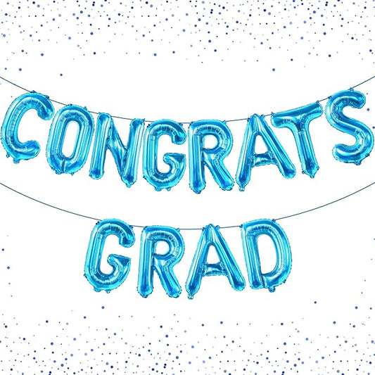 Blue Congrats Grad Balloons - 16 Inch | Congrats Grad Banner For Blue Graduation Decorations 2026 | Congratulations Banner for 2026 Graduation Decorations | Graduation Balloons - KatchOn