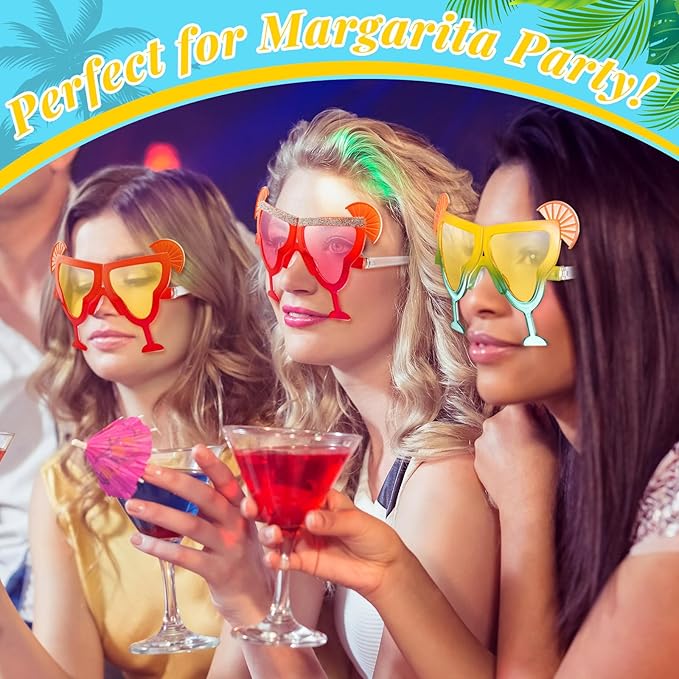6 Pcs Margarita Funny Sunglasses Party Decor Eyeglasses Hawaiian Sunglasses for Summer Beach Luau Tropical Party(Bright Color)