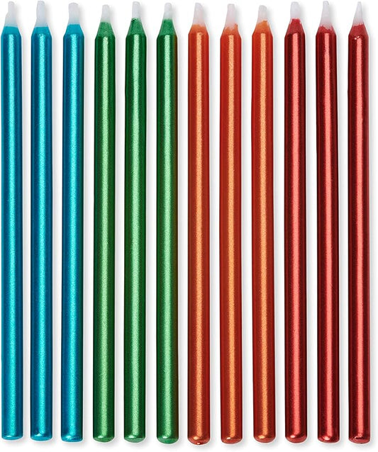 Papyrus Birthday Candles, Metallic Blue, Green, Orange and Red (12-Count)