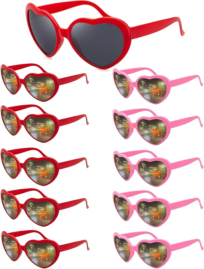 10 Pack Heart Sunglasses for Women Men Heart Effect Diffraction Glasses Oversized Bachelorette Party Sunglasses