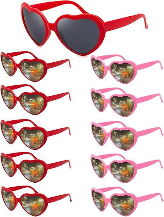 10 Pack Heart Sunglasses for Women Men Heart Effect Diffraction Glasses Oversized Bachelorette Party Sunglasses