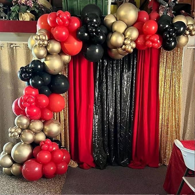 Red and Black Gold Balloons Garland Arch Kit 153Pcs with Star, Black Red Gold Balloons for 2025 Graduation Birthday Anniversary Casino New Year Prom Party