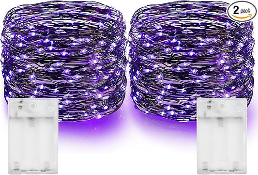 Dazzle Bright Halloween Fairy String Lights, Total 40FT 120LED Copper Wire Battery Operated Waterproof Lights, Halloween Decorations for Indoor Home Outdoor Garden Patio Party Decor (Purple)